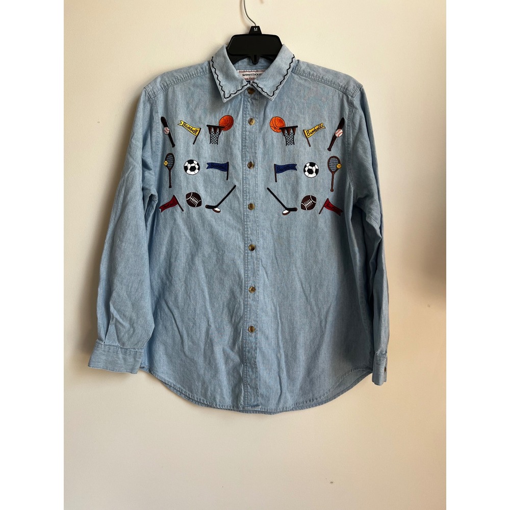 Vintage Westbound Casual Denim Shirt Sports Embroidery‎ Baseball Basketball Sz S